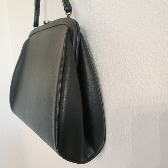 Vintage 1950s Theodor California Black Faux Leather Handle Handbag Purse - Picture 4 of 12